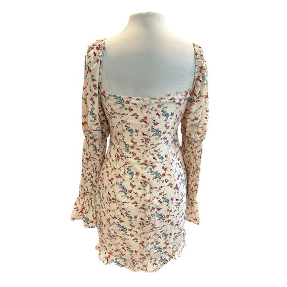 Native Daughters Cream Floral Mini Dress | Cottagecore Puff Sleeve Smocked Cuffs - Picture 3 of 8